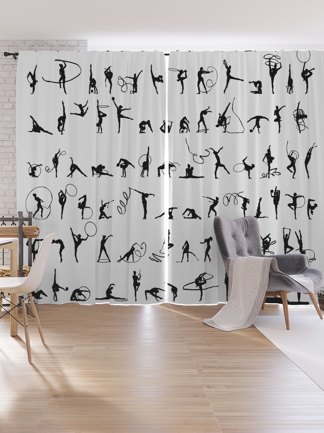 фото Шторы под лён joyarty "художественная гимнастика с предметами", oxford delux, 340х265 см