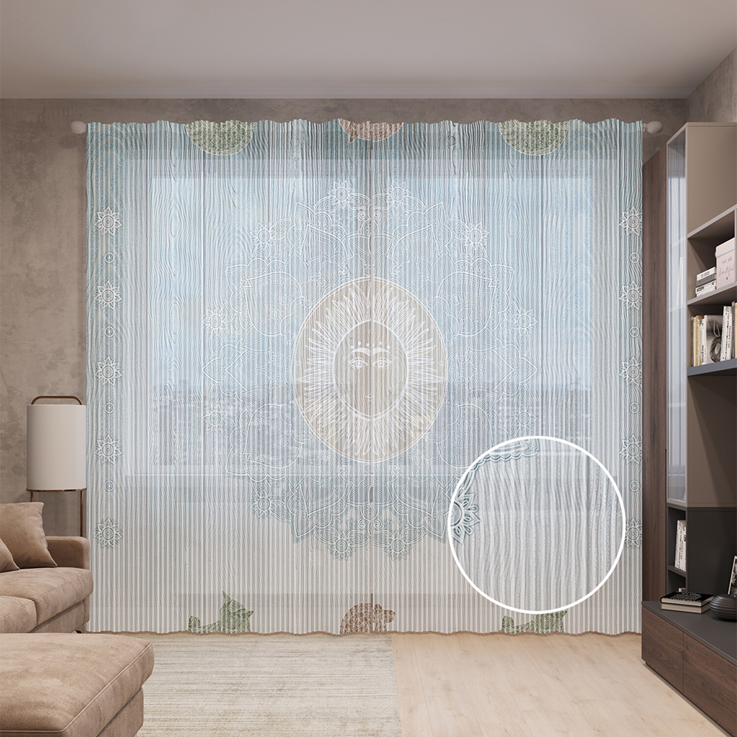 Тюль вуаль на шторной ленте с принтом JoyArty "Солнечный обряд", 310х265 см, Солнечный обряд