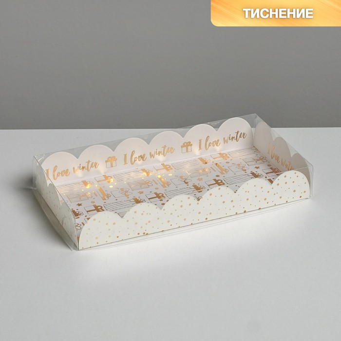 Коробка для кондитерских изделий с PVC крышкой «Снег», 10.5 x 21 x 3 см, Белый;золотистый
Коробка для кондитерских изделий с PVC крышкой «Снег», 10.5 x 21 x 3 см, Белый;золотистый
