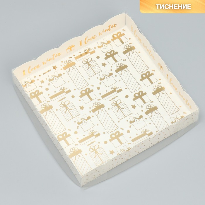 Коробка для кондитерских изделий с PVC крышкой I love winter, 15х15х3 см (5 шт.), Белый;золотистый
Коробка для кондитерских изделий с PVC крышкой I love winter, 15х15х3 см (5 шт.), Белый;золотистый