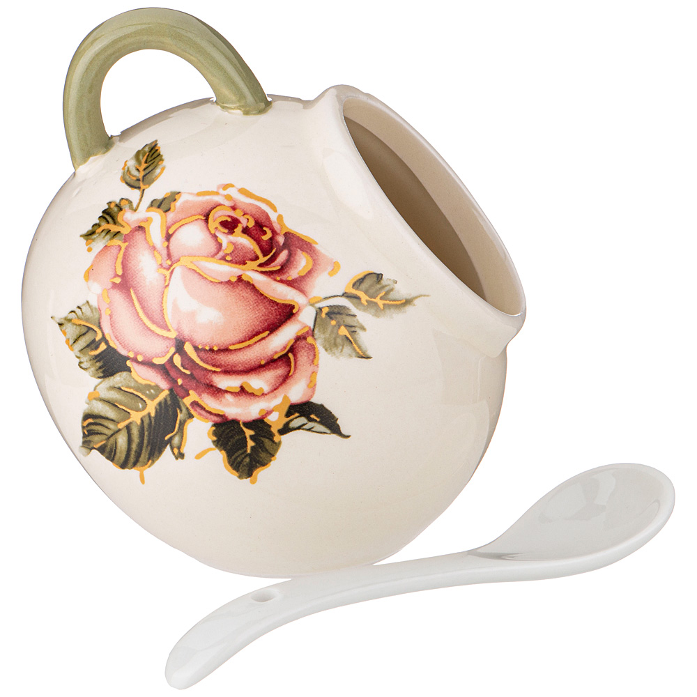 фото Солонка agness 358-1982 с ложкой "корейская роза" 9,5*9,5 см. высота 10 см.
