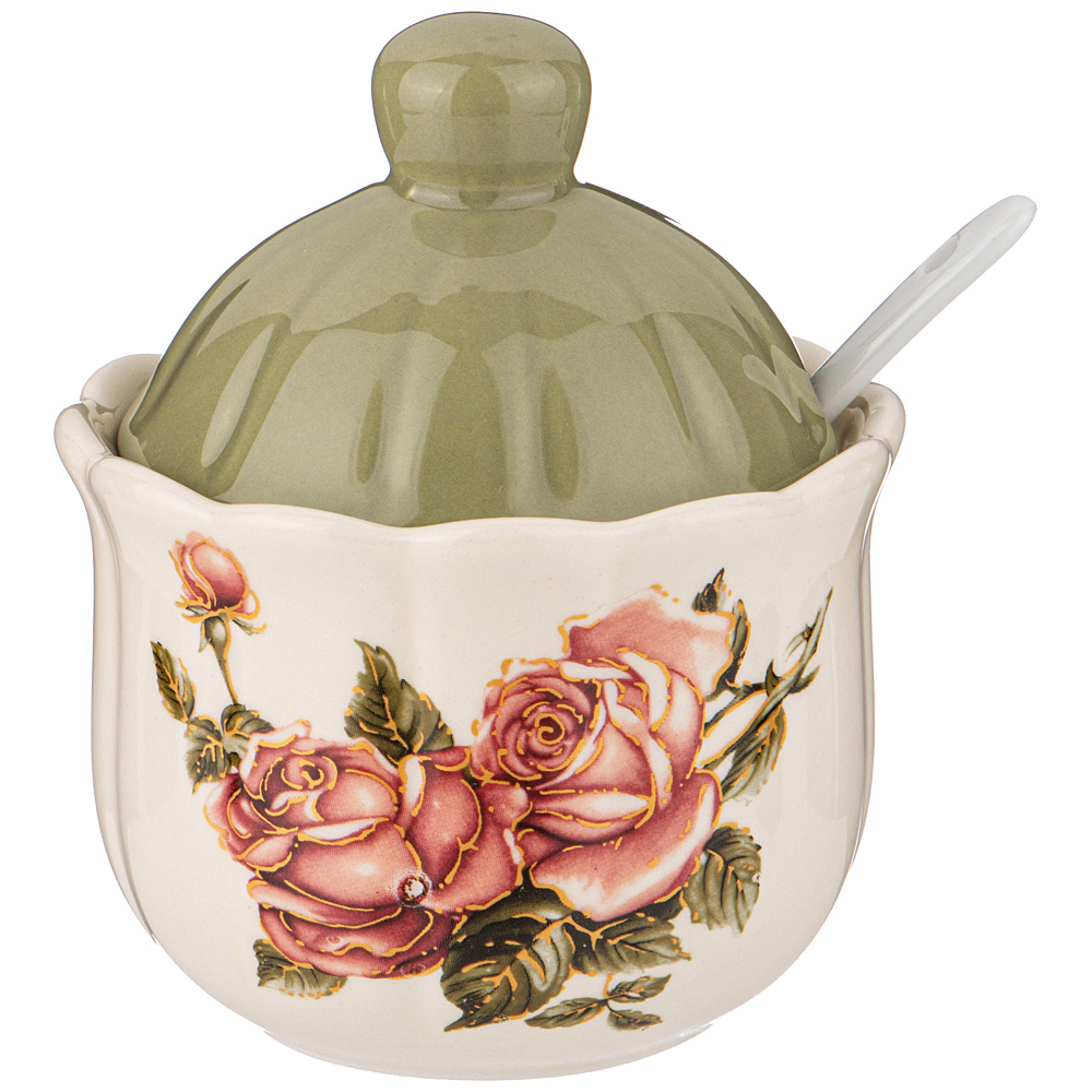 фото Сахарница agness 358-1973 с ложкой "корейская роза" 10*10*12 см , 280 мл