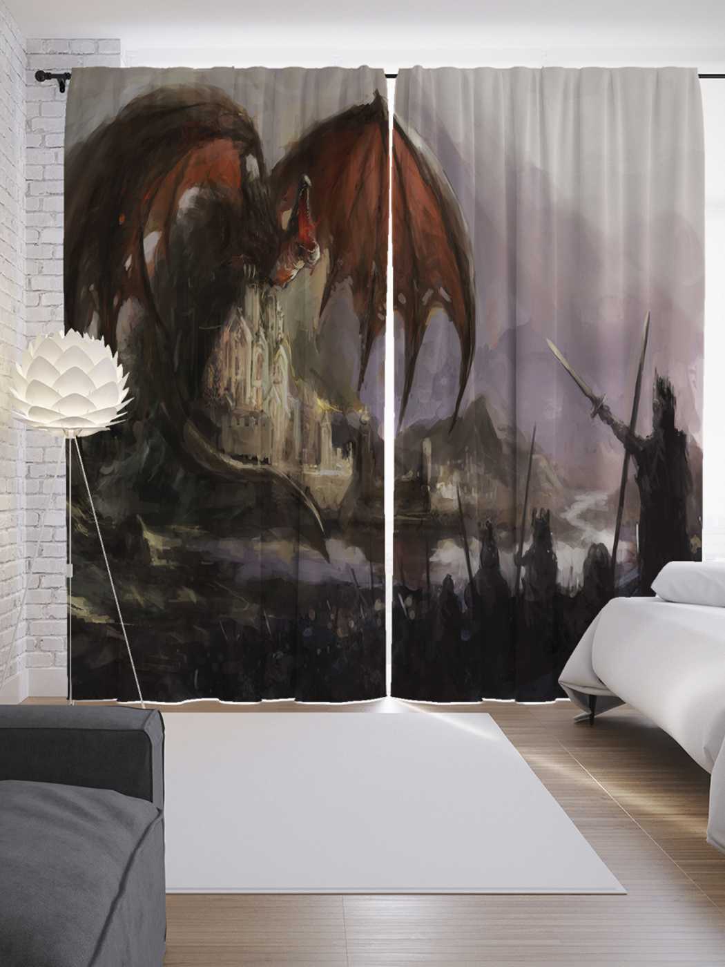 фото Шторы joyarty с фотопечатью "воинственный дракон" из сатена, 290х265 см