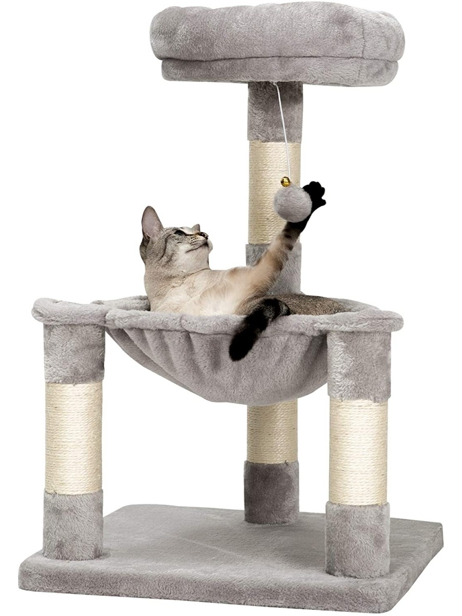 фото Когтеточка столбик с лежанкой для кошек арзан, гамак-корзинка, серый pet бмф