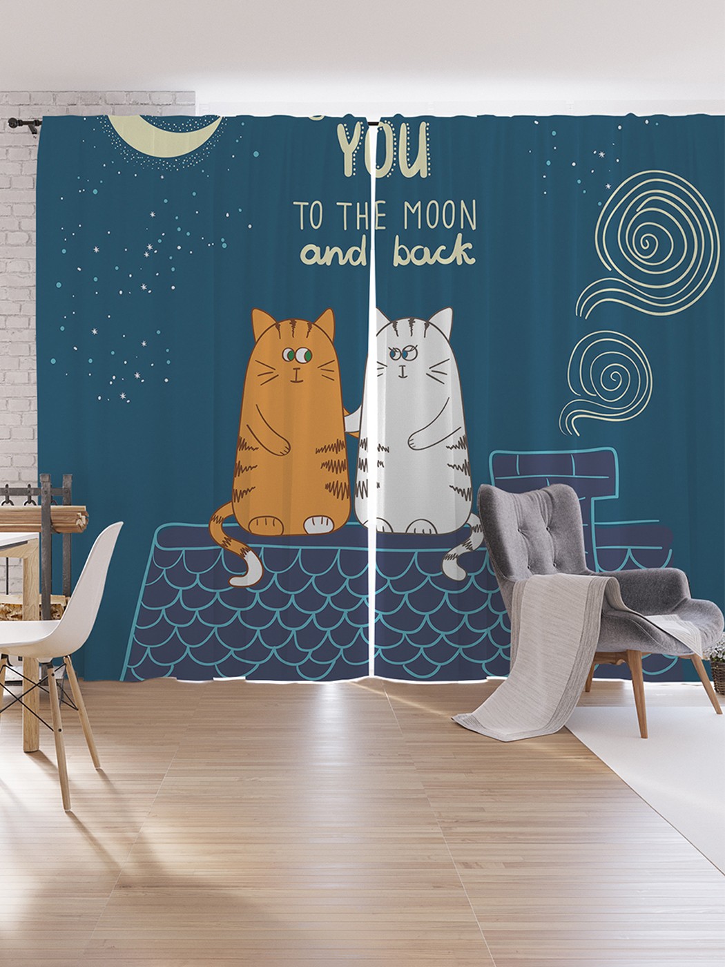 фото Шторы под лён joyarty "влюбленные коты на крыше", серия oxford delux, 340х265 см