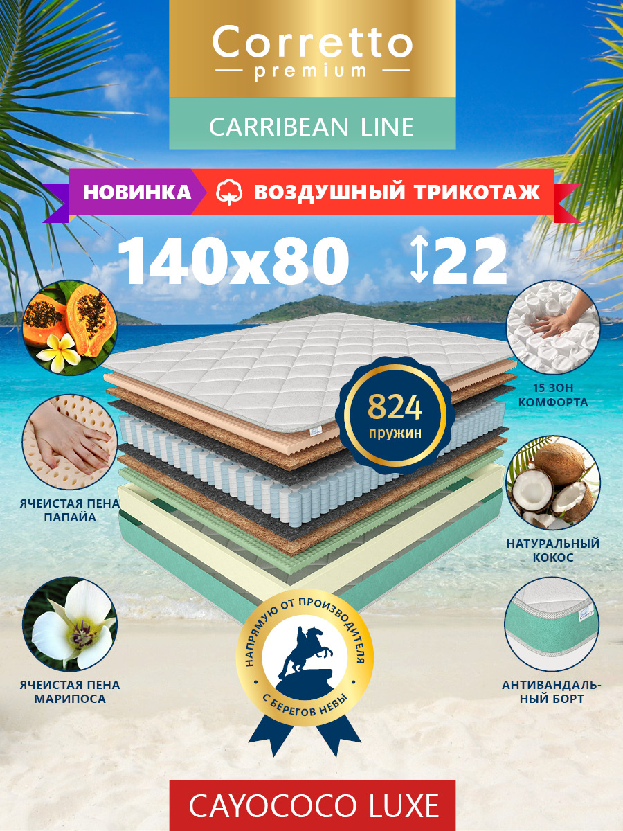 Матрас детский пружинный ортопедический Corretto Cayococo Luxe 140х80 см, Cayococo Luxe
Матрас детский пружинный ортопедический Corretto Cayococo Luxe 140х80 см, Cayococo Luxe