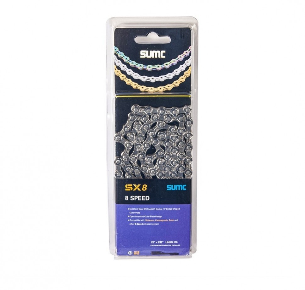Цепь SUMC - SX8 1/2"x3/32", 8 ск.,116 звеньев, серебристая, с замком SL581R (аналог KMC X8, Серебристый
Цепь SUMC - SX8 1/2"x3/32", 8 ск.,116 звеньев, серебристая, с замком SL581R (аналог KMC X8, Серебристый