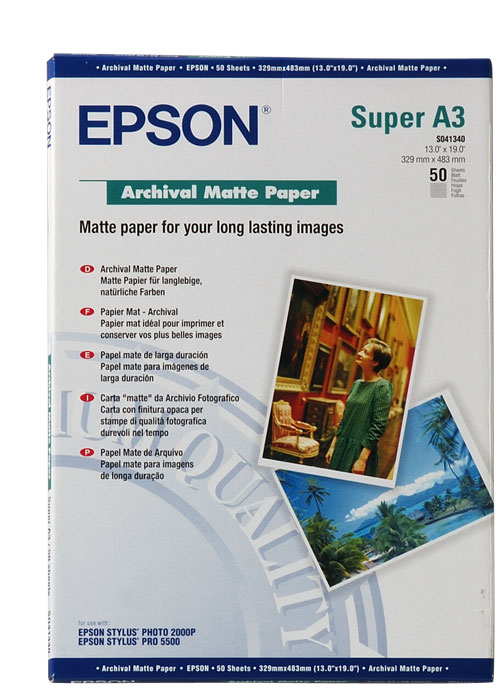 41340 Матовая фотобумага EPSON Archival Matte Paper A3+ ( 50л., 192 г/м2) C13S041340, Белый
41340 Матовая фотобумага EPSON Archival Matte Paper A3+ ( 50л., 192 г/м2) C13S041340, Белый