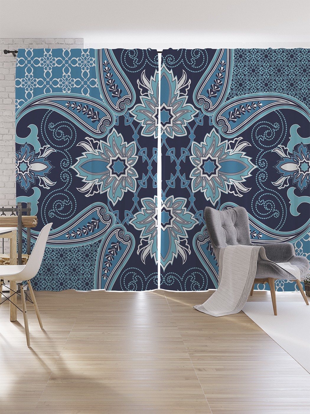 фото Шторы под лён joyarty "марокканские узоры", серия oxford delux, 340х265 см