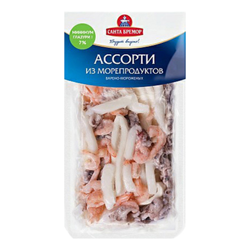 Ассорти из морепродуктов Санта Бремор вареное замороженное 250 г 
Ассорти из морепродуктов Санта Бремор вареное замороженное 250 г