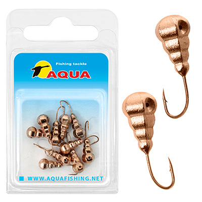 фото Мормышка вольфрамовая aqua "личинка с отверстием" d 3мм, крючок 18, медь, 10 шт.