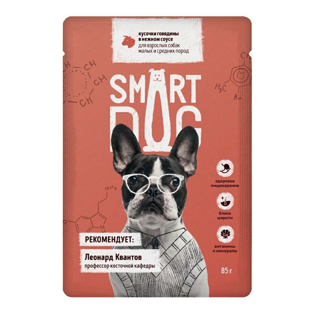 Влажный корм Smart Dog с говядиной в соусе для собак малых и средних пород 85 г
Влажный корм Smart Dog с говядиной в соусе для собак малых и средних пород 85 г