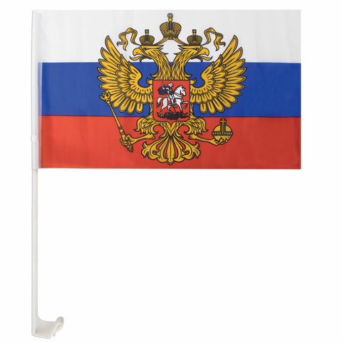 фото Флаг brauberg россии с гербом автомобильный 30х45 см