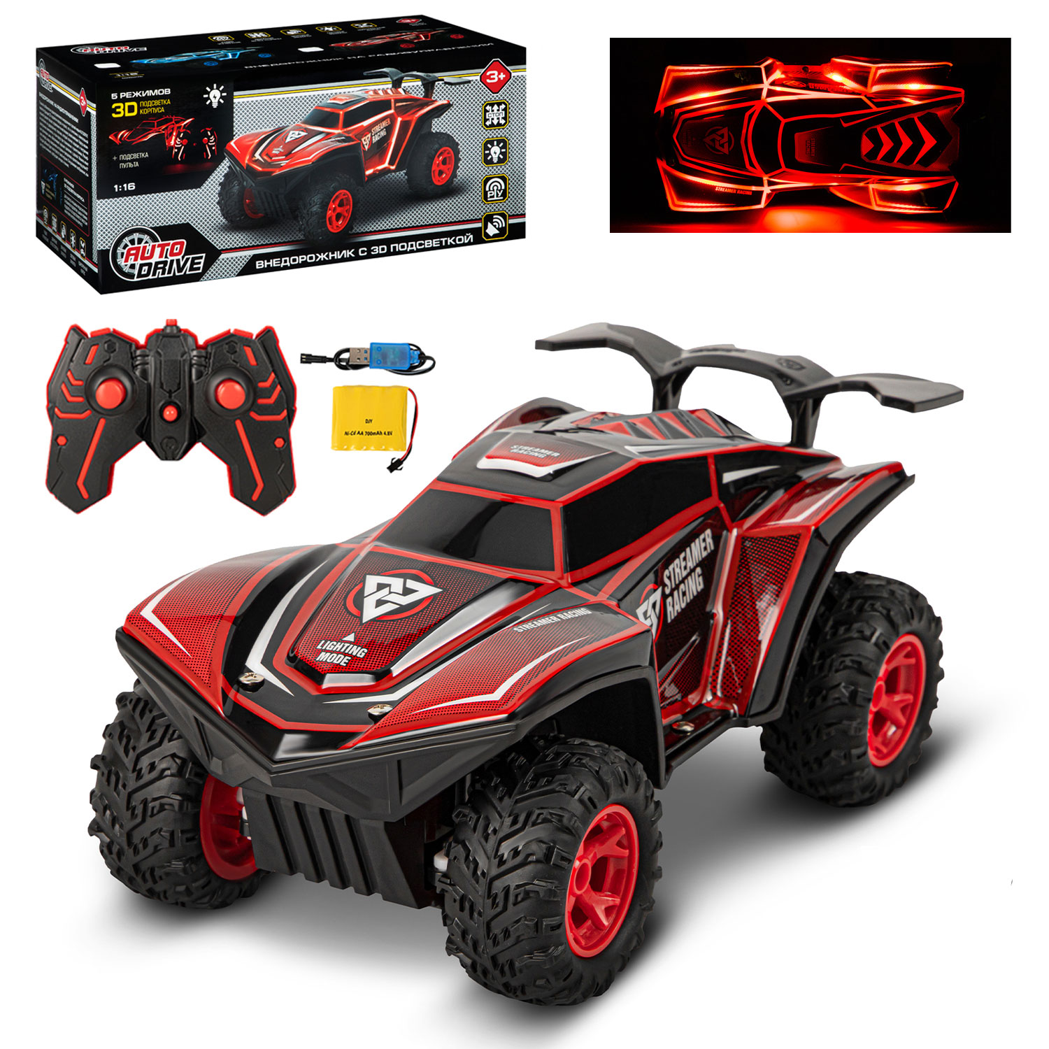 Радиоуправляемый внедорожник ТМ AUTODRIVE, 3D-подсветка корпуса пульта, М1:16, JB0404750
Радиоуправляемый внедорожник ТМ AUTODRIVE, 3D-подсветка корпуса пульта, М1:16, JB0404750