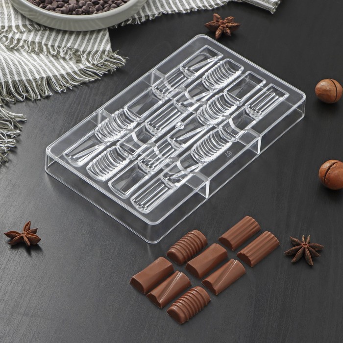 фото Форма для шоколада и конфет «фигурный батончик», 20 ячеек, 20×12×2,5 см, ячейка 3,3×1,6×0, nobrand