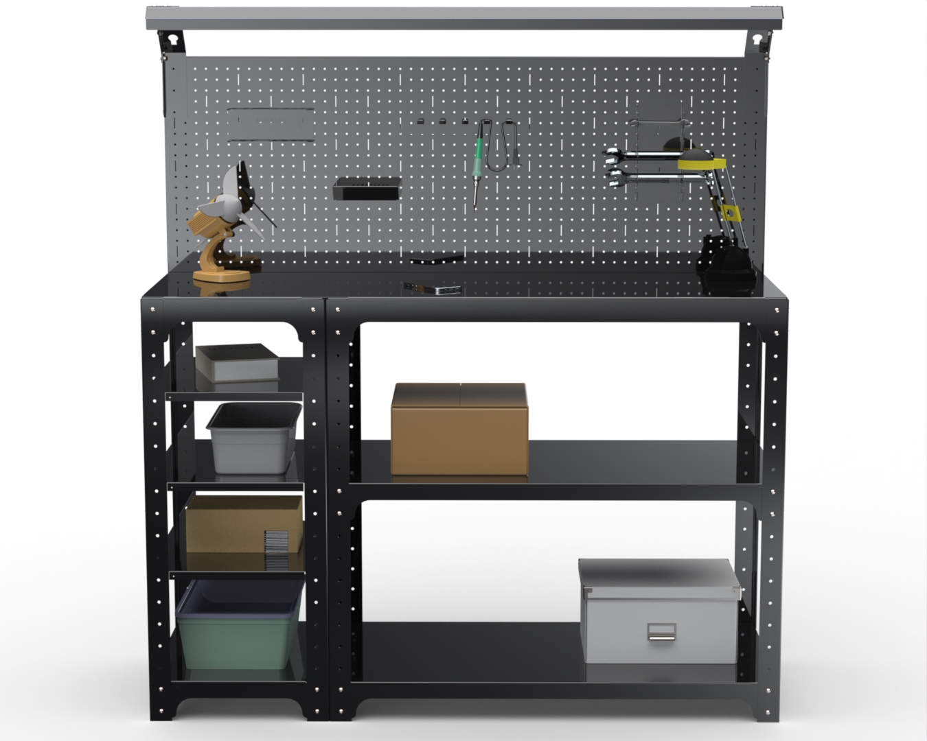 Стол-верстак Metalex 205695 KIT 950х1200х600 с бок. полками, перфопанелью и комп.освещения, Черный
Стол-верстак Metalex 205695 KIT 950х1200х600 с бок. полками, перфопанелью и комп.освещения, Черный