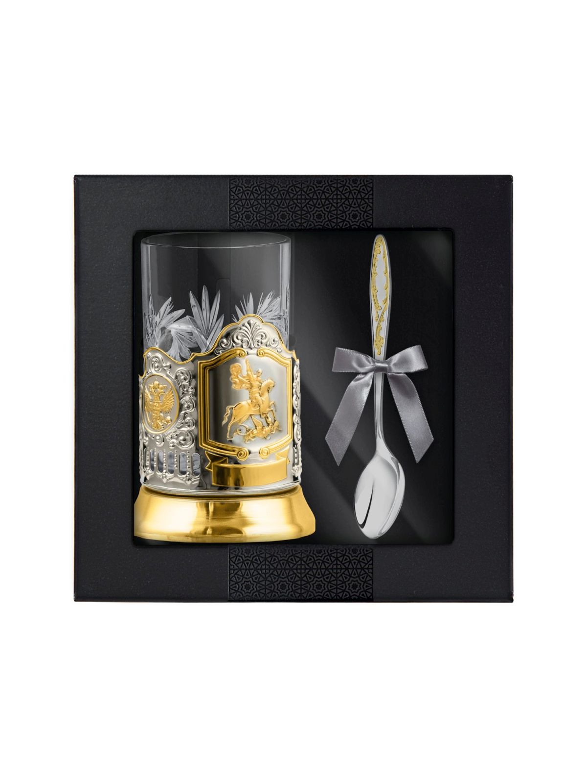 фото Набор для чая георгий победоносец никелированный с позолотой с ложкой кольчугинский мельхиор