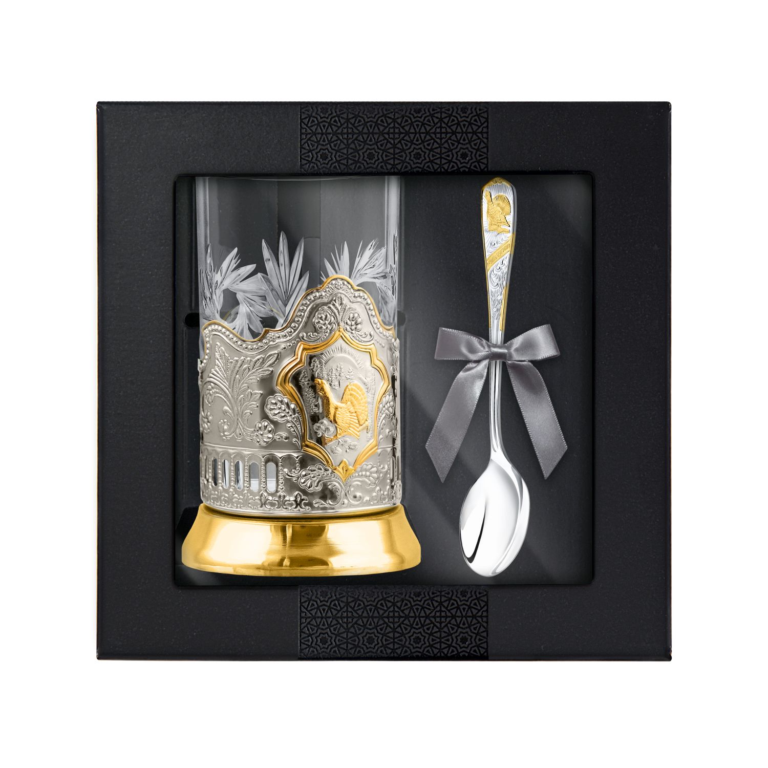 фото Набор для чая "глухарь (2)" с ложкой глухарь кольчугинский мельхиор