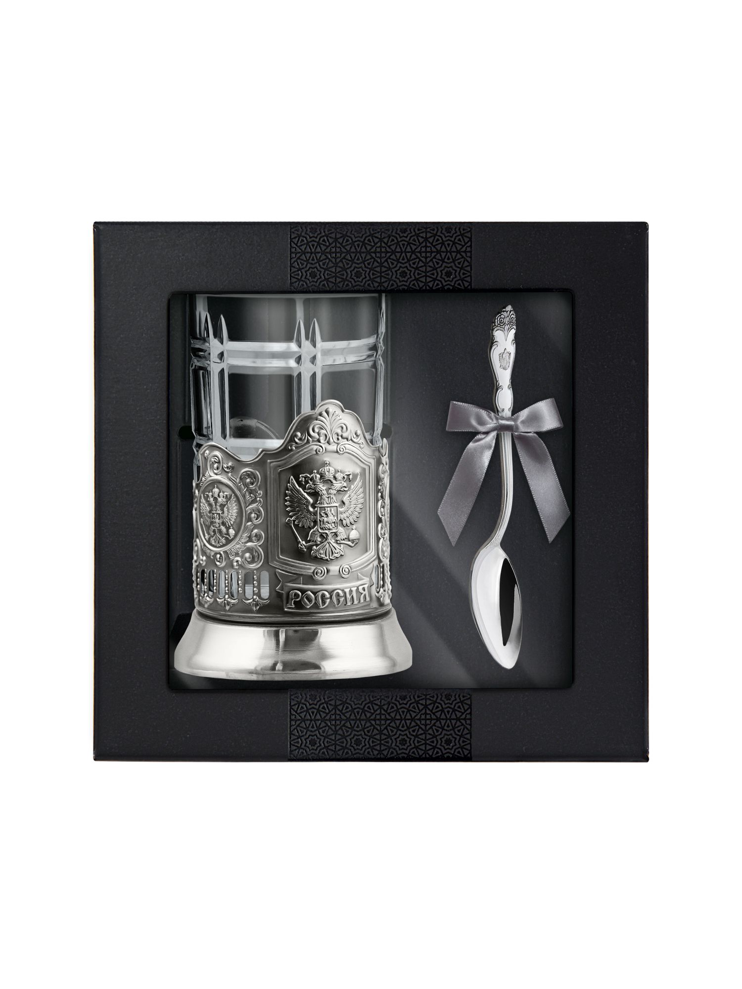фото Набор для чая герб рф никелированный с ложкой кольчугинский мельхиор