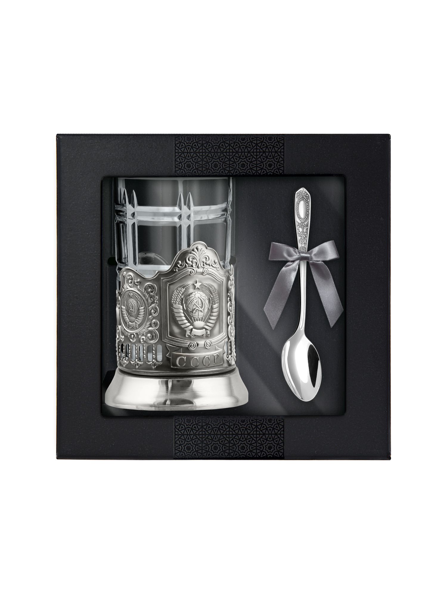 фото Набор для чая герб ссср никелированный с ложкой кольчугинский мельхиор