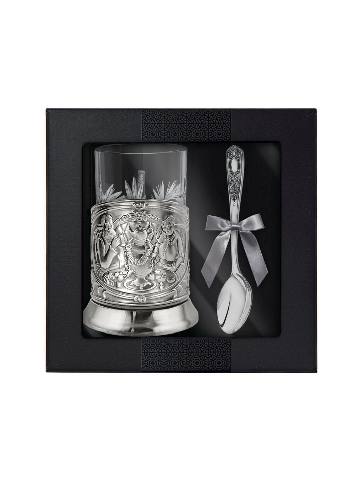 фото Набор для чая русское чаепитие новая пластина никелированный с ложкой кольчугинский мельхиор