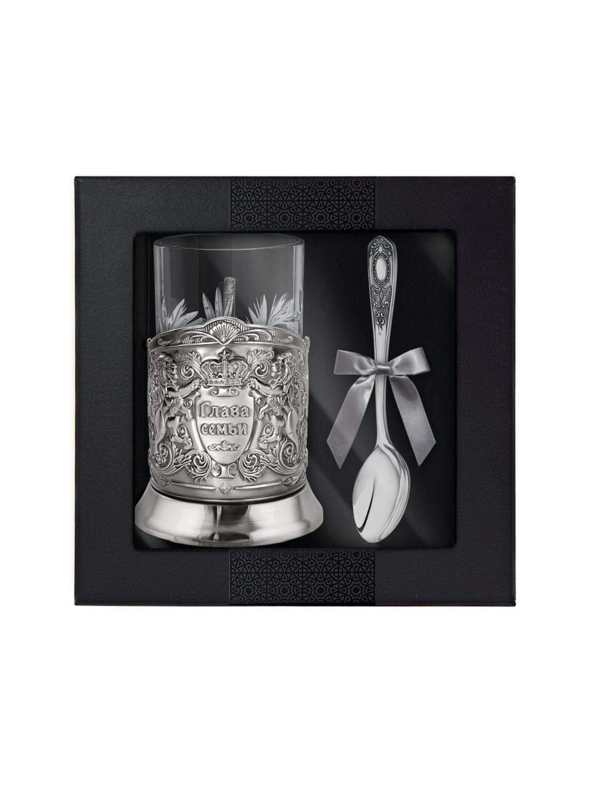 фото Набор для чая глава семьи триумфальная никелированный с ложкой в коробке кольчугинский мельхиор