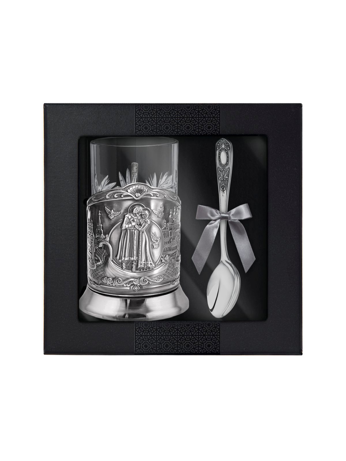 фото Набор для чая пётр и феврония никелированный с ложкой кольчугинский мельхиор