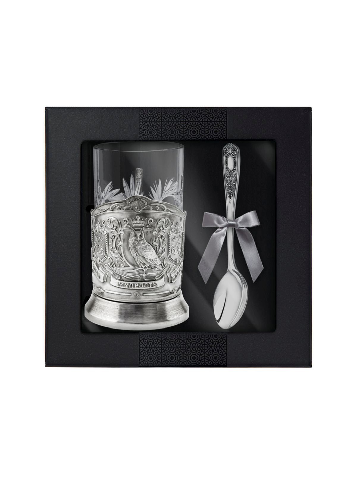 фото Набор для чая мудрый руководитель триумфальная никелированный с ложкой кольчугинский мельхиор