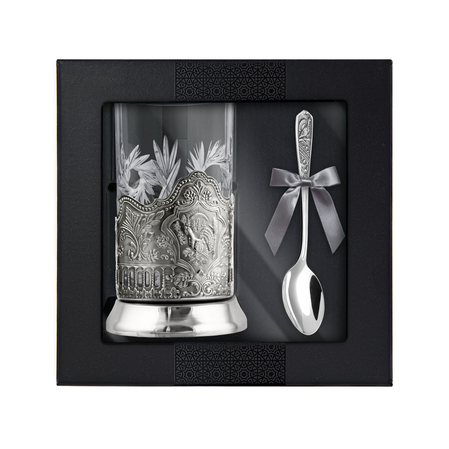 фото Набор для чая глухарь никелированный с ложкой кольчугинский мельхиор