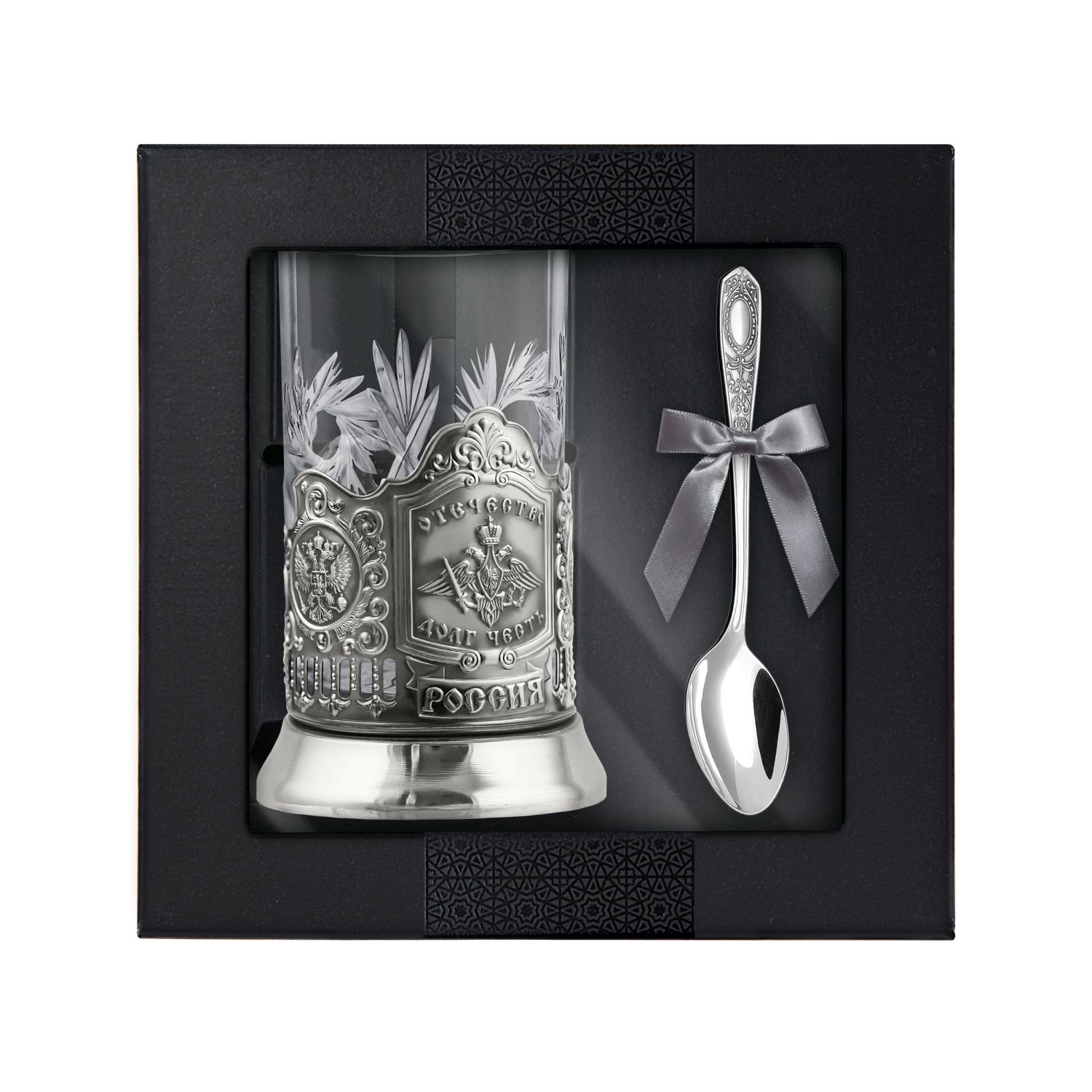 фото Набор для чая отечество, долг, честь никелированный с ложкой кольчугинский мельхиор