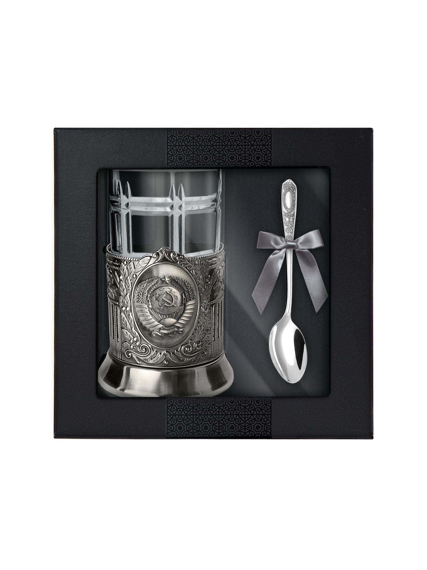 фото Набор для чая герб ссср советский никелированный с ложкой кольчугинский мельхиор