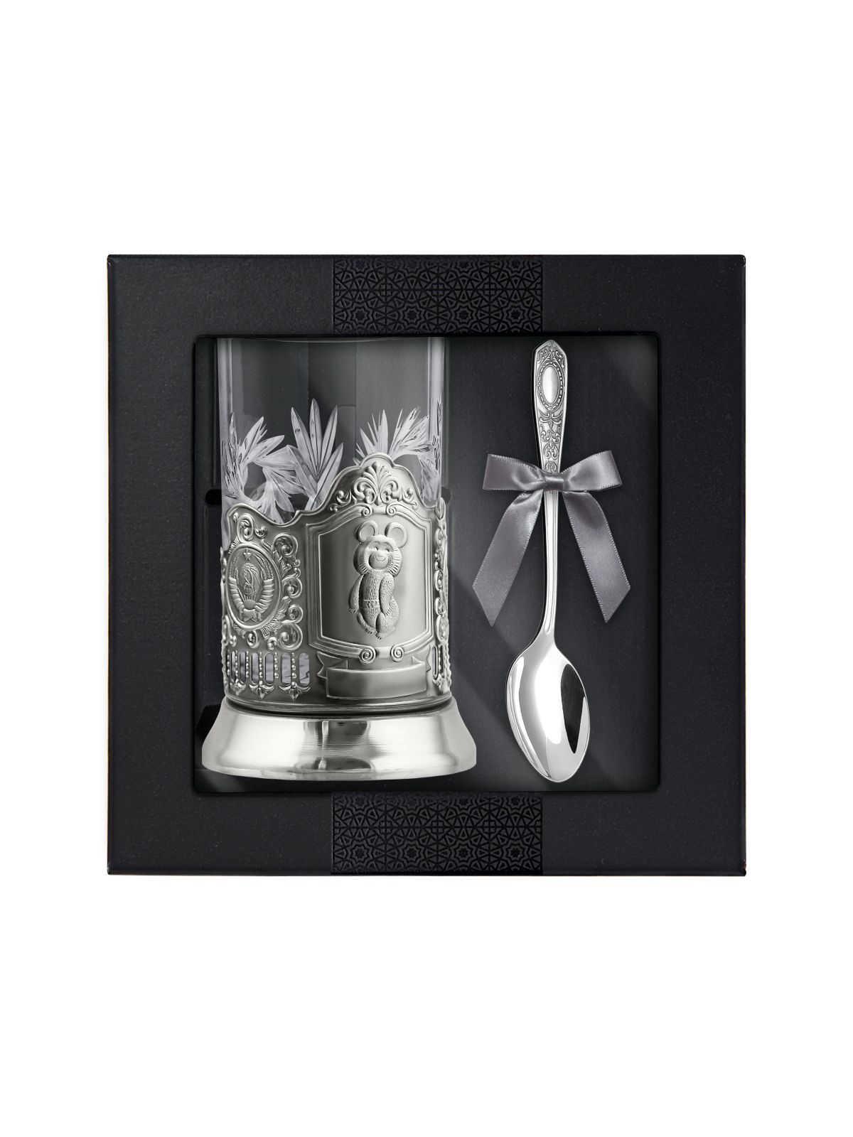 фото Набор для чая олимпийский мишка 2 герба ссср никелированный с ложкой кольчугинский мельхиор