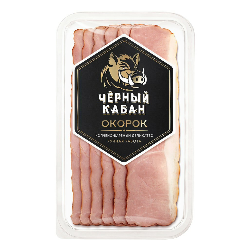 Окорок копчено-вареный Черный Кабан нарезка 120 г 
Окорок копчено-вареный Черный Кабан нарезка 120 г