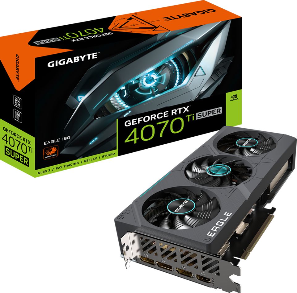 Видеокарта GIGABYTE NVIDIA RTX 4070TI Super (GV-N407TSEAGLE-16GD), RTX 4070TI Super
Видеокарта GIGABYTE NVIDIA RTX 4070TI Super (GV-N407TSEAGLE-16GD), RTX 4070TI Super