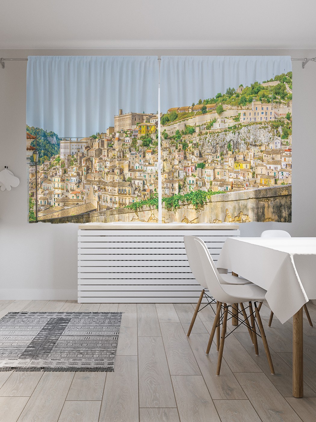 фото Шторы joyarty с фотопечатью "сицилийские улочки" из сатена, 290х180 см