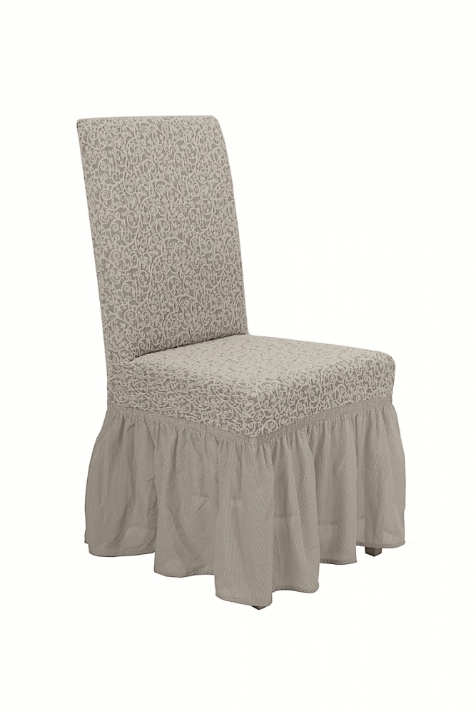 фото Чехол на стул с оборкой venera "жаккард", цвет слоновая кость, 1 предмет