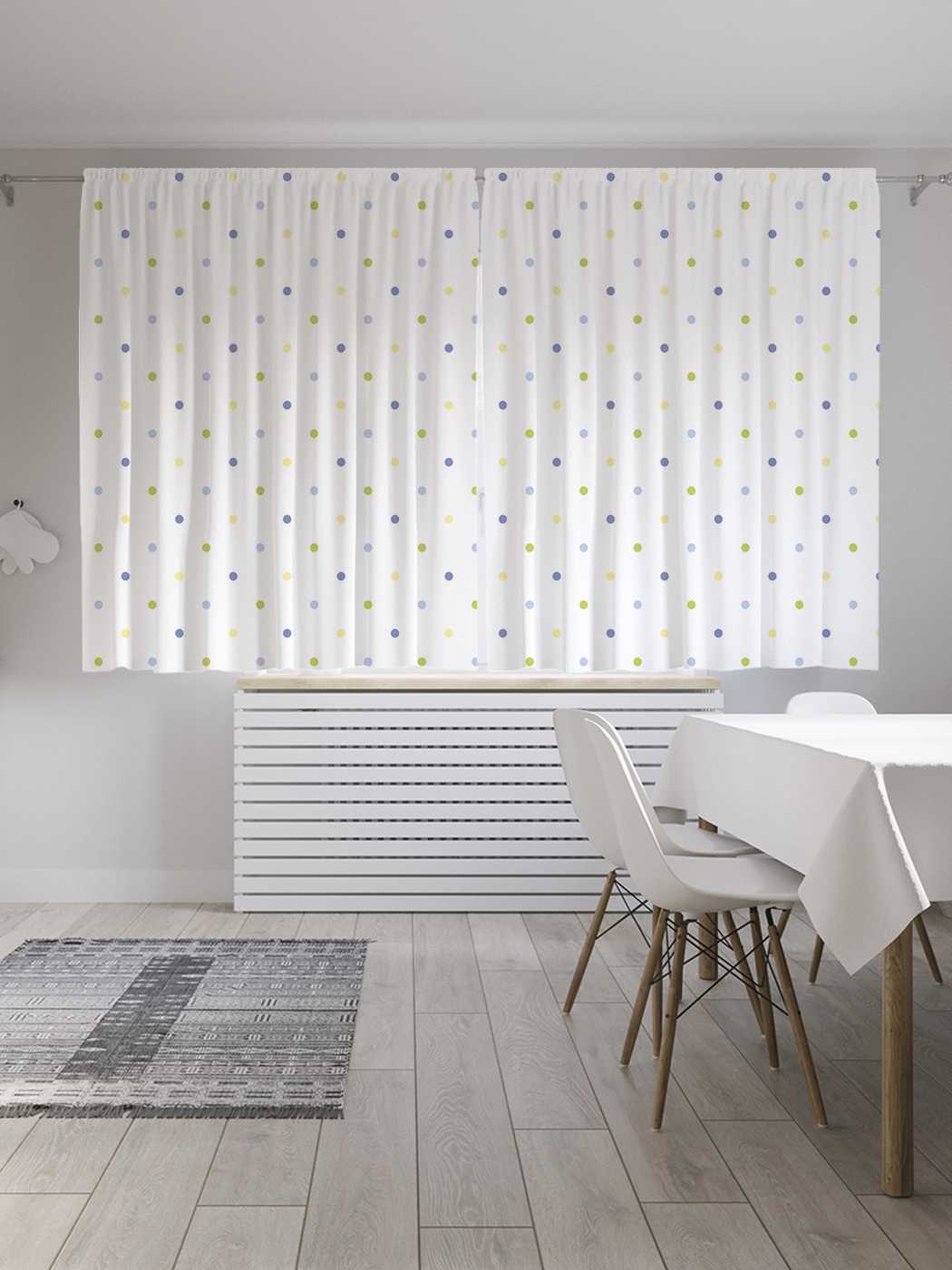 фото Шторы с фотопечатью joyarty "цветной горошек" из сатена, 290х180 см