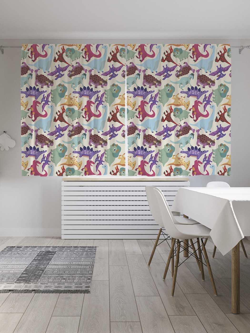 фото Шторы с фотопечатью joyarty "смешные динозавры" из сатена, 290х180 см