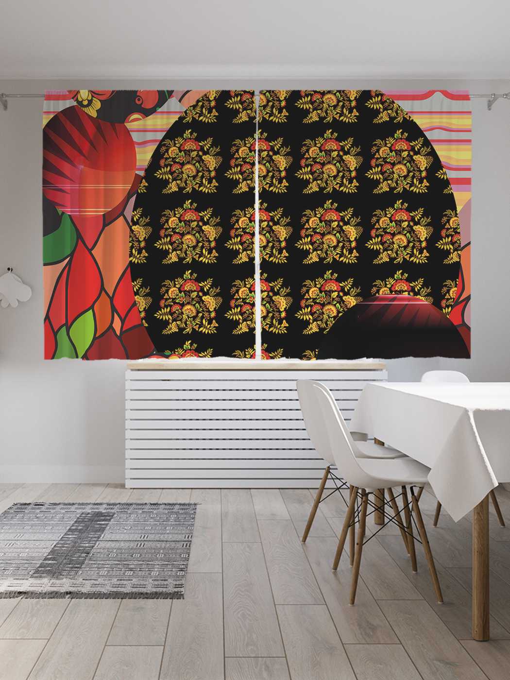 фото Шторы с фотопечатью joyarty "аппликационные круги" из сатена, 290х180 см