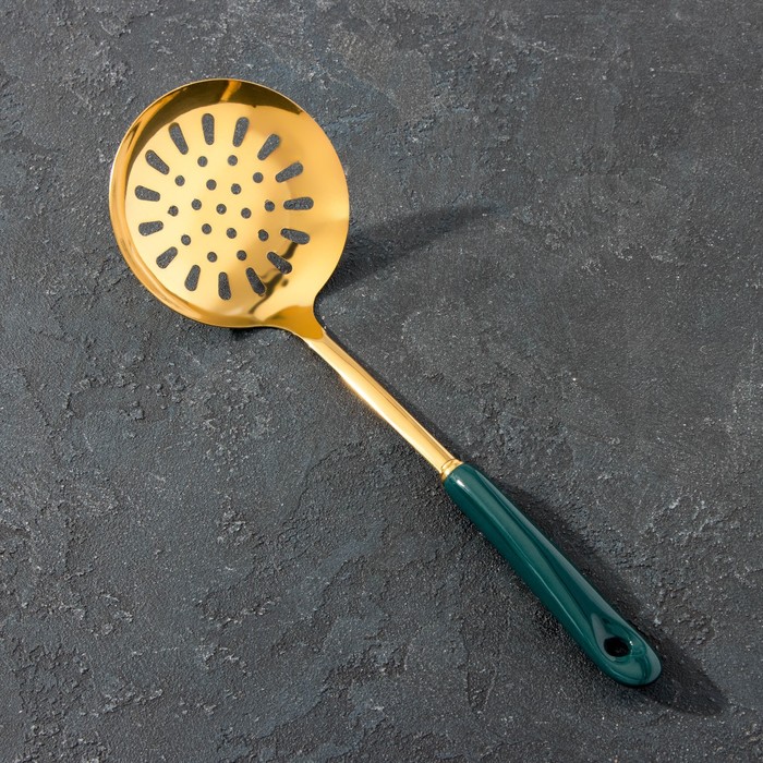 Шумовка Base, 35×12×6 см, цвет ручки зелёный, цвет металла золотой, Кухонные принадлежности Base
Шумовка Base, 35×12×6 см, цвет ручки зелёный, цвет металла золотой, Кухонные принадлежности Base