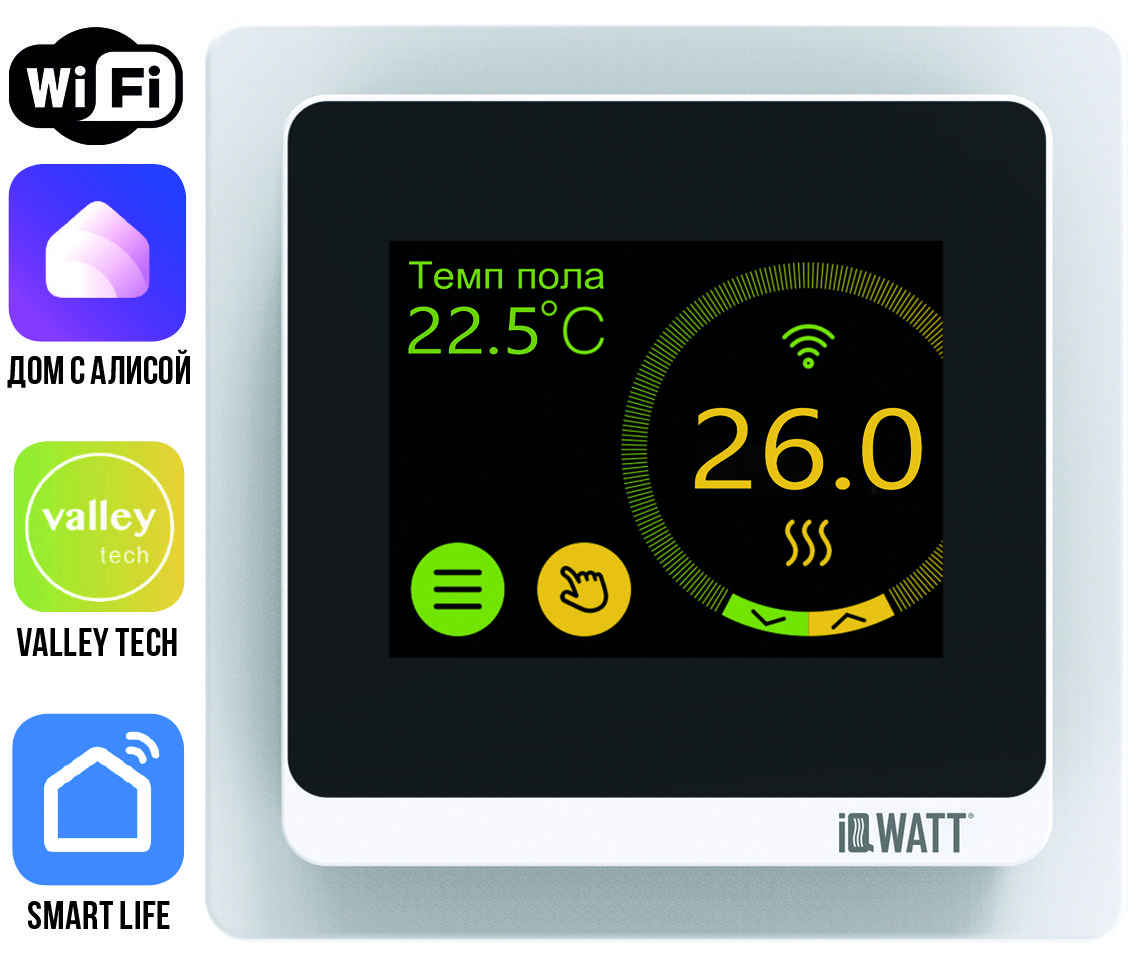 Терморегулятор с сенсорным дисплеем SMART HEAT Wi-Fi белый и голосовым управлением Алиса, Smart Heat WiFi (A) white
Терморегулятор с сенсорным дисплеем SMART HEAT Wi-Fi белый и голосовым управлением Алиса, Smart Heat WiFi (A) white