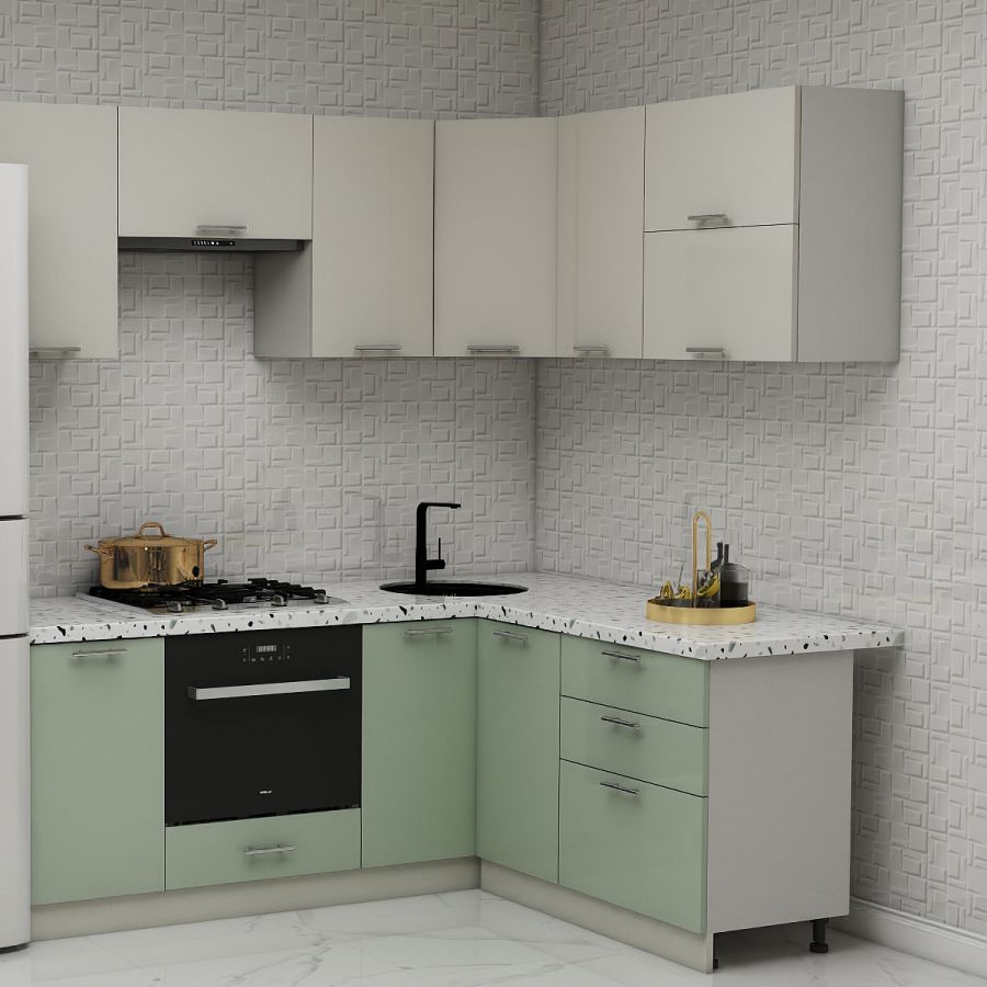 Кухонный гарнитур угловой Карандаш Ксения 2,0 х 1,7 м, МДФ ваниль глянец, олива глянец, Ксения 
Кухонный гарнитур угловой Карандаш Ксения 2,0 х 1,7 м, МДФ ваниль глянец, олива глянец, Ксения