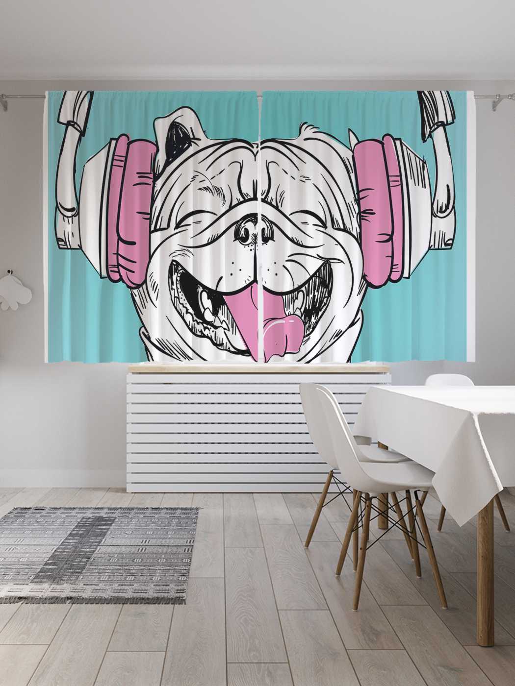 фото Шторы joyarty с фотопечатью "модный пес" из сатена, 290х180 см