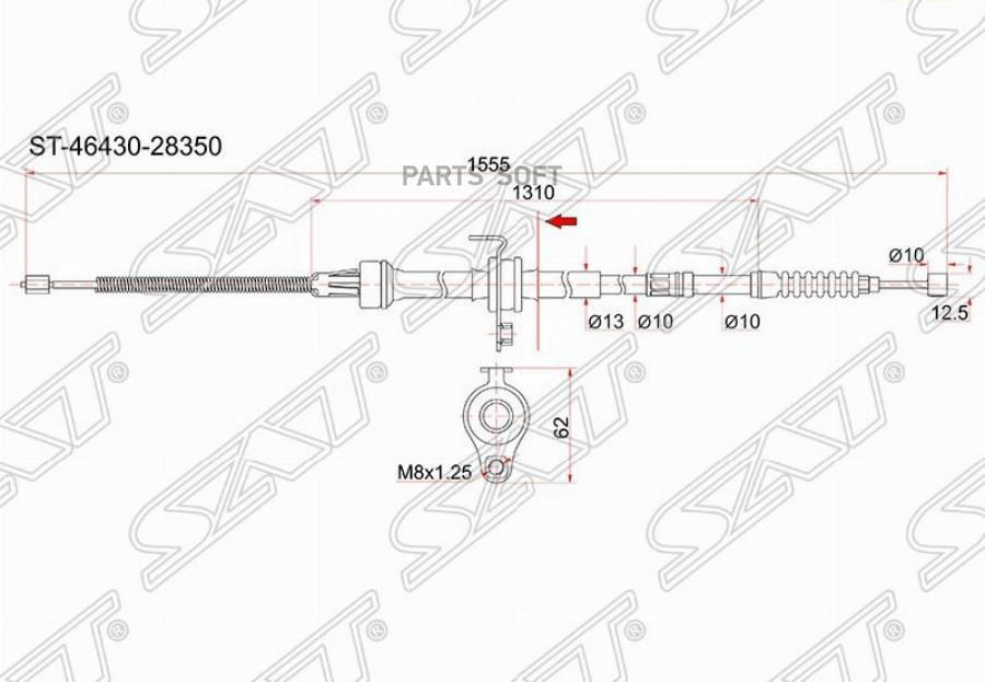 SAT ST-46430-28350 Трос ручника TY TownAce Noah 2WD CR4#/SR4# 98-, - LH 1шт