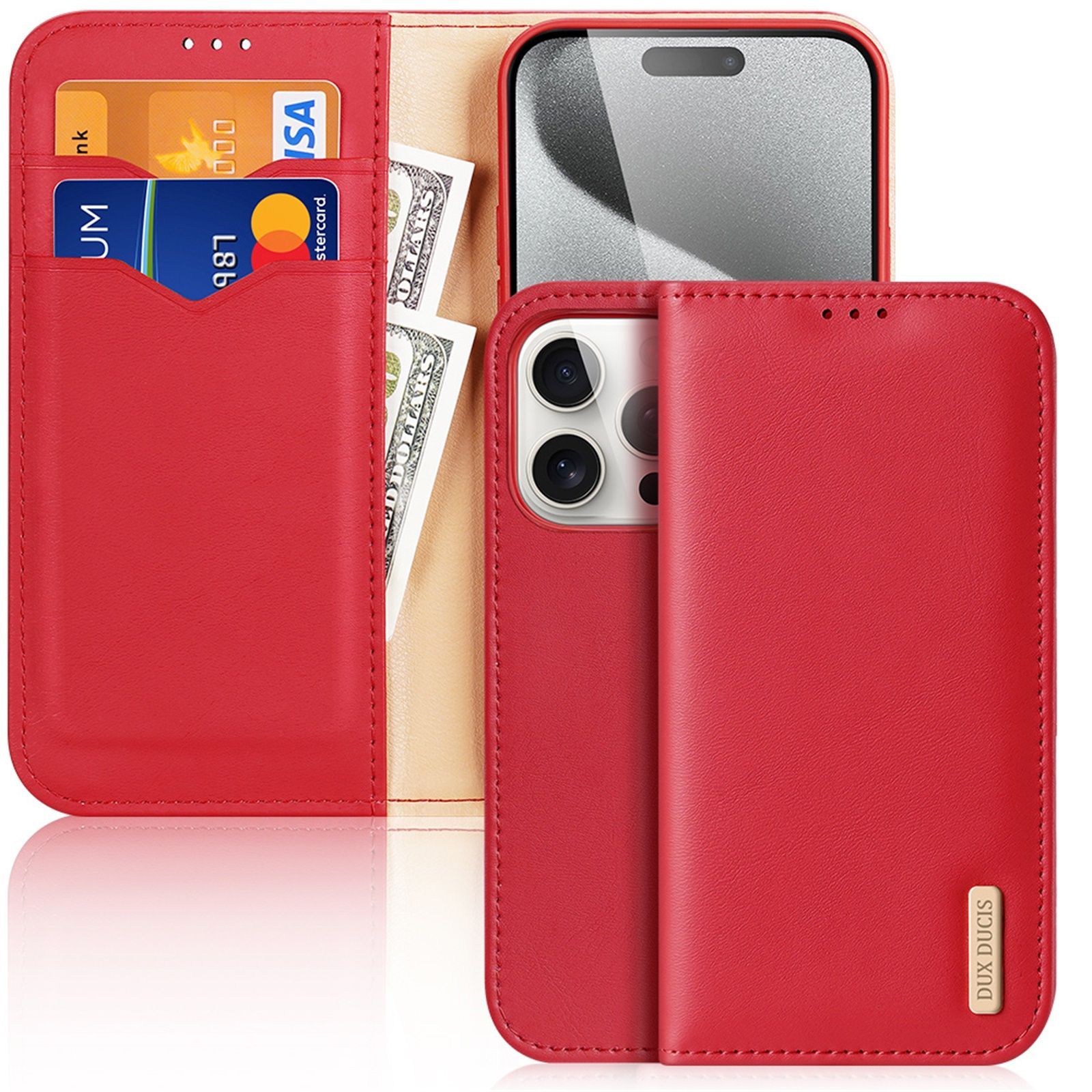 Чехол бумажник из натуральной кожи Dux Ducis для iPhone 15 Pro, Hivo series красный, DD 15 Pro
Чехол бумажник из натуральной кожи Dux Ducis для iPhone 15 Pro, Hivo series красный, DD 15 Pro