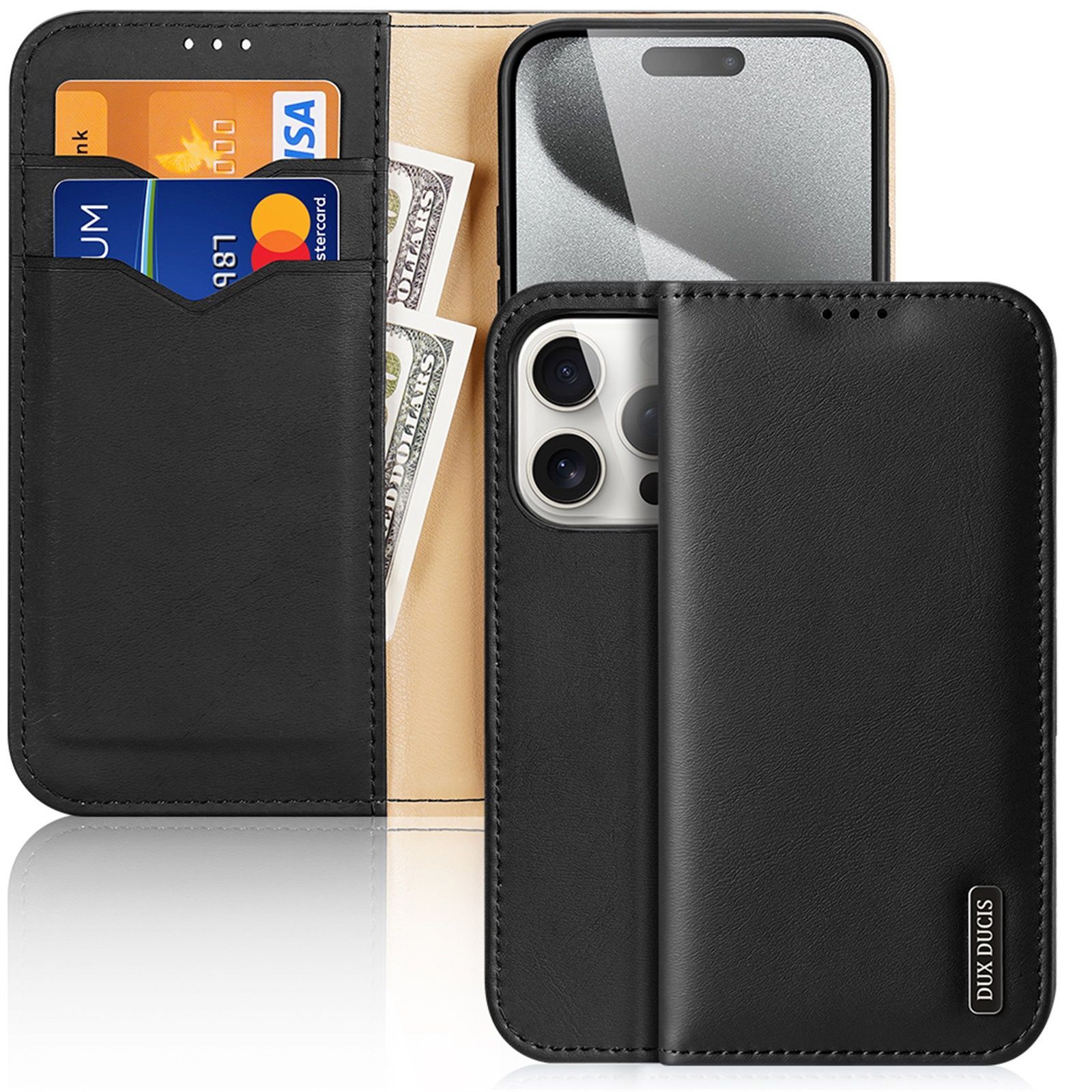 Чехол бумажник из натуральной кожи Dux Ducis для iPhone 15 Pro, Hivo series черный, DD 15 Pro
Чехол бумажник из натуральной кожи Dux Ducis для iPhone 15 Pro, Hivo series черный, DD 15 Pro