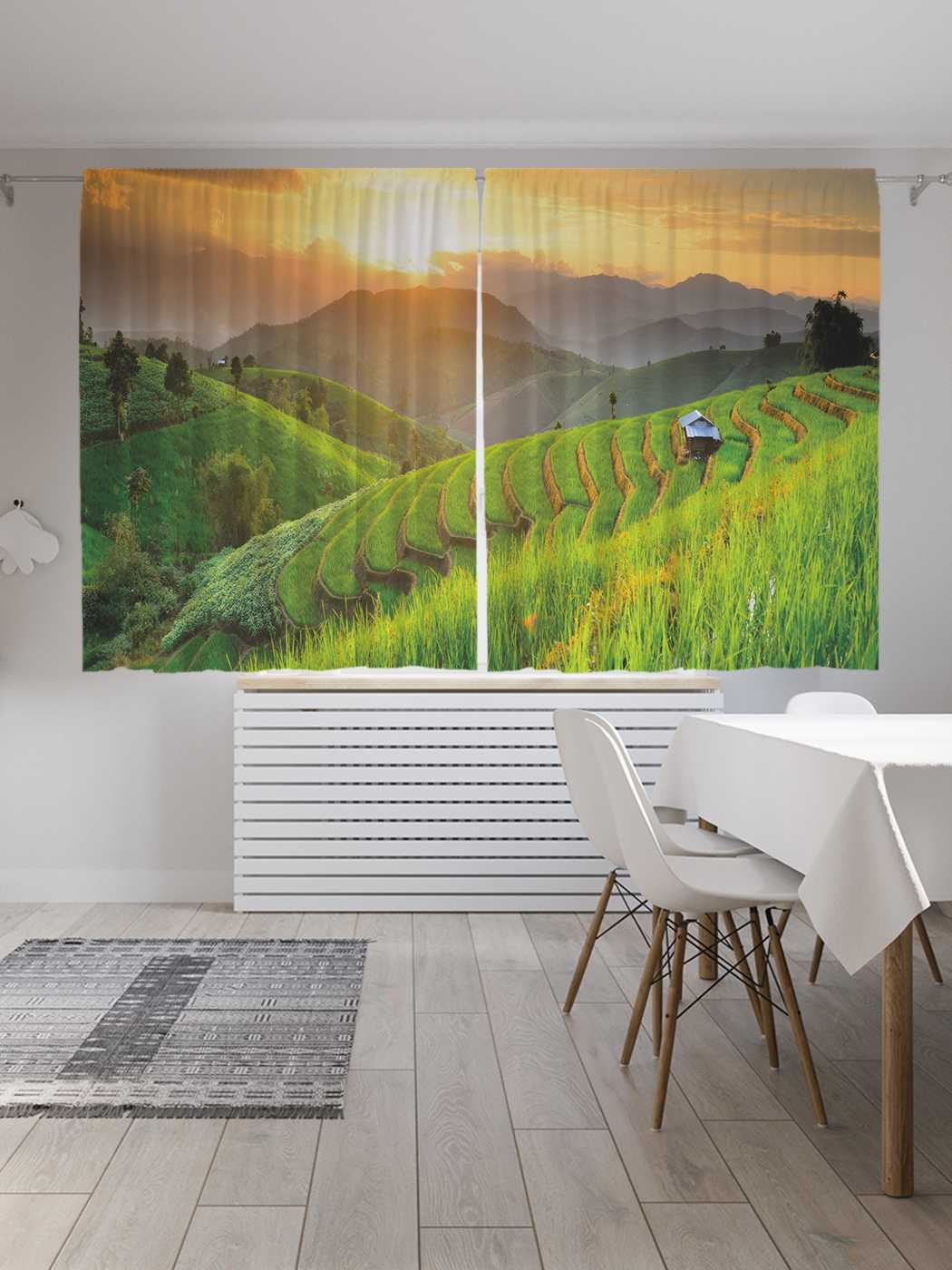 фото Шторы с фотопечатью joyarty "утренний вид" из сатена, 290х180 см