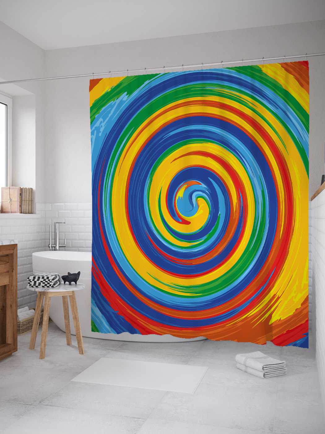 Штора для ванной JoyArty "Радужное завихрение" из сатена, 180х200 см с крючками, Разноцветный 
Штора для ванной JoyArty "Радужное завихрение" из сатена, 180х200 см с крючками, Разноцветный