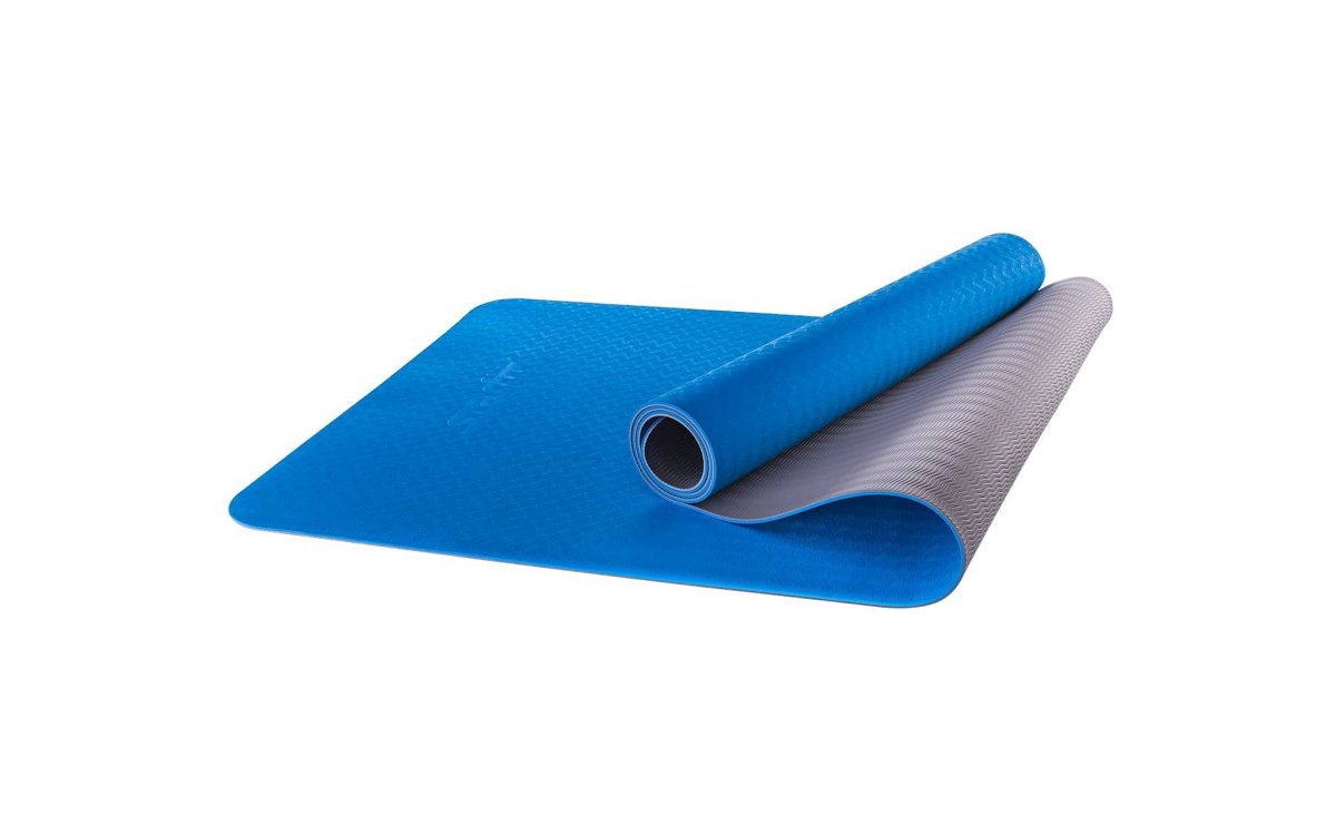 фото Коврик для йоги starfit fm-201, tpe, 173x61x0,4 см(синий-серый)