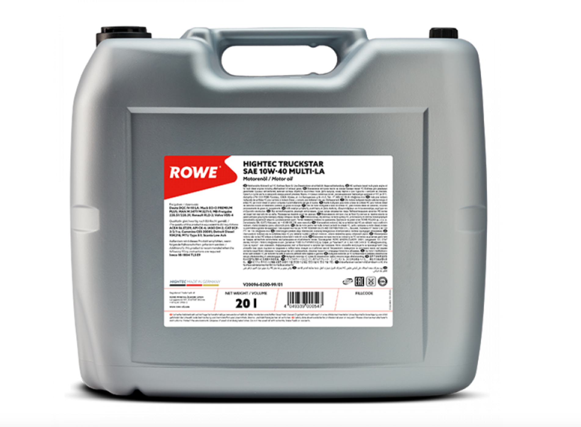 ROWE Масло дизельное HIGHTEC TRUCKSTAR E6/E7/E9/CK-4 10W40 MULTI-LA синт.20л/17.2кг ROWE
ROWE Масло дизельное HIGHTEC TRUCKSTAR E6/E7/E9/CK-4 10W40 MULTI-LA синт.20л/17.2кг ROWE